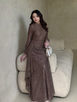 Load image into Gallery viewer, Kadaka D-0269 Maxi Lace Dress with Drapery Detail | Dress Wanita Panjang Detail Brukat
