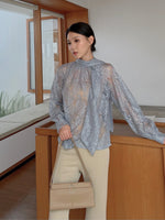 Load image into Gallery viewer, Kadaka T-0564 CNY Imlek Cheongsam Long Sleeve Lace Top with Neck Scarf | Atasan Lengan Panjang Brukat Wanita
