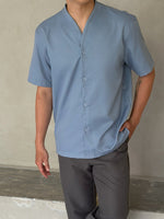 Muat gambar ke penampil Galeri, Kadaka MT-0230 Short Sleeve Rounded Vneck Shirt | Atasan Pria Lengan Pendek
