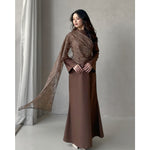 Load image into Gallery viewer, Kadaka D-0270 Maxi Dress with Draped Lace Scarf | Dress Panjang Wanita Scarf Brukat
