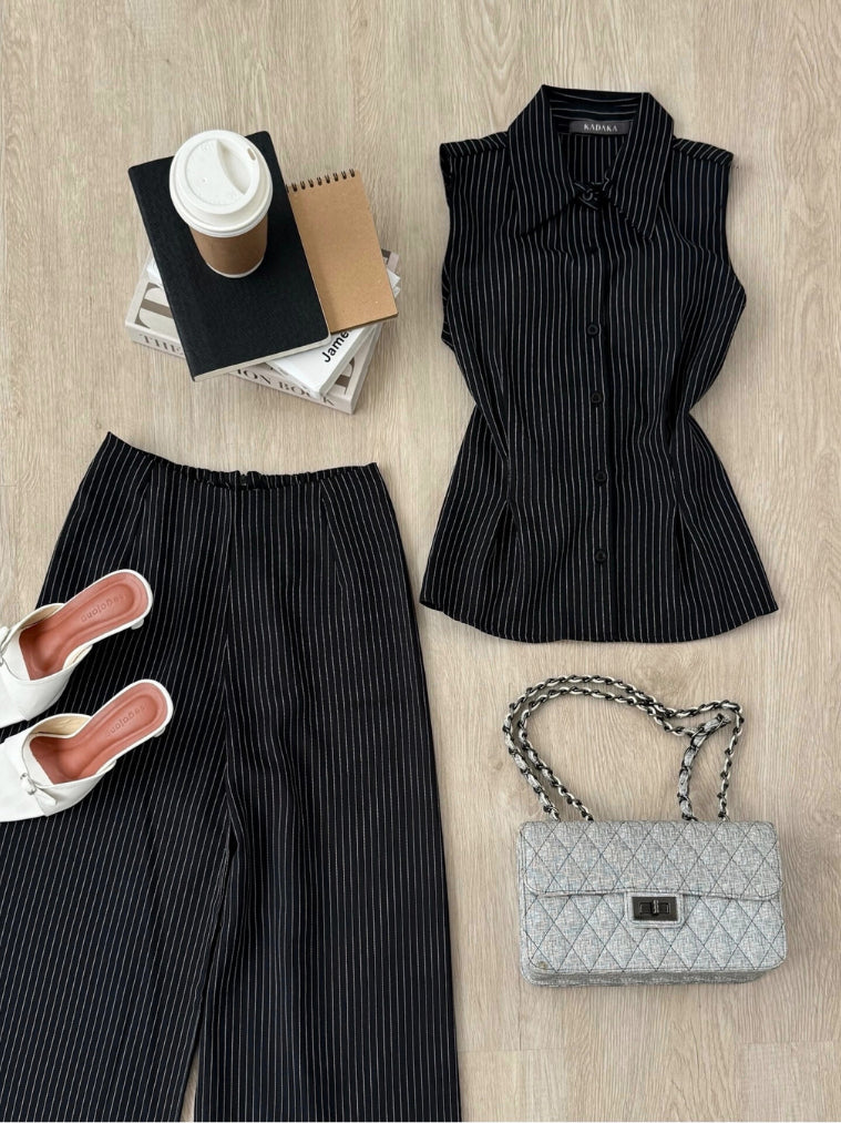 Kadaka T-0560 Sleeveless Shirt Top Stripes | Atasan Wanita Kerah Tanpa Lengan