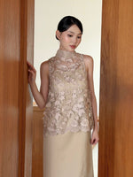 Load image into Gallery viewer, Kadaka T-0563 CNY Imlek Cheongsam Halter Brocade Top with Chiffon Necktie | Atasan Wanita Brukat Tanpa Lengan
