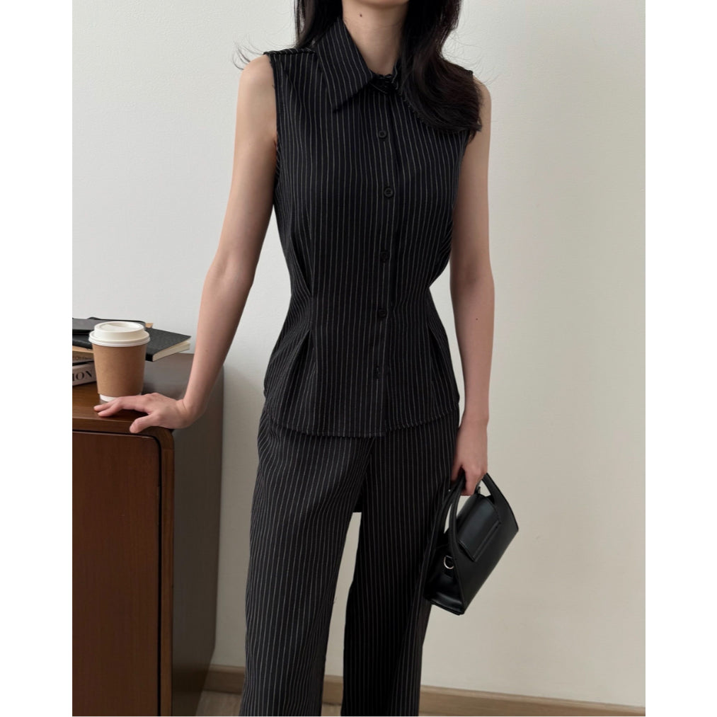 Kadaka T-0560 Sleeveless Shirt Top Stripes | Atasan Wanita Kerah Tanpa Lengan
