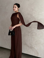 Load image into Gallery viewer, Kadaka T-0568 Sleeveless Top with Shoulder Shawl | Atasan Wanita detail Syal
