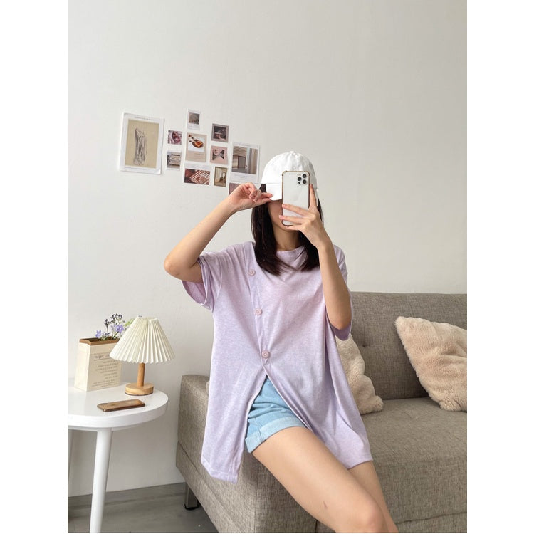 Kadaka T-0467 Oversized Top Atasan Kaos Wanita Comfy Detail Button