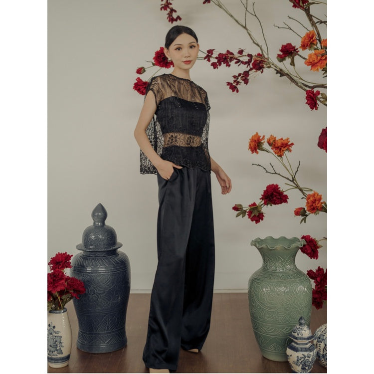 Kadaka S-0193 Set Lace Top With Satin Culotte Party CNY Imlek