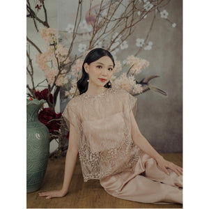 Kadaka S-0193 Set Lace Top With Satin Culotte Party CNY Imlek