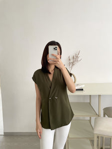 Kadaka T-0289 Top V Neck Blouse Wanita Detail Kancing