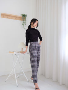 Kadaka B-0147 Plaid Tweed Tapered Pants Korean Style